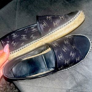 CHANEL Black Logo Espadrilles